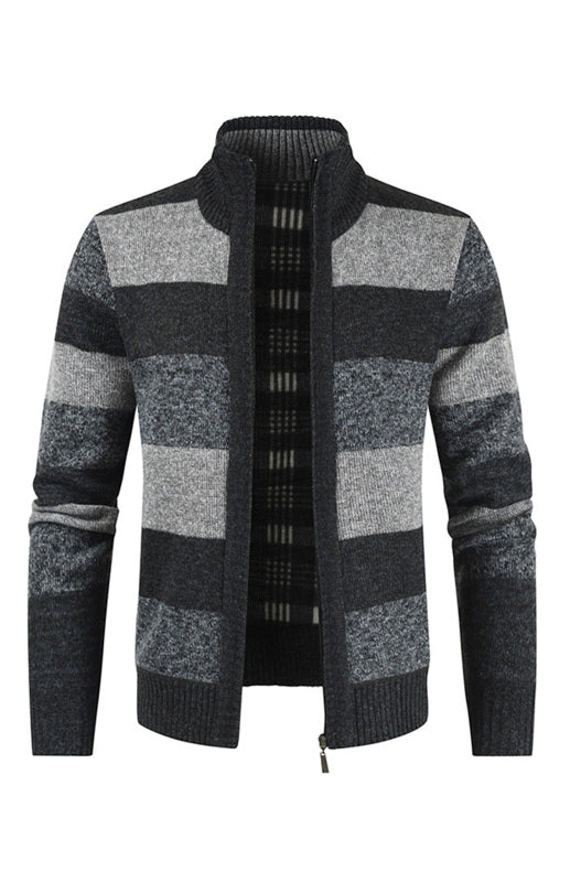 Men's New Sweater Colorblock Standing Collar Zip Cardigan, 4 colors