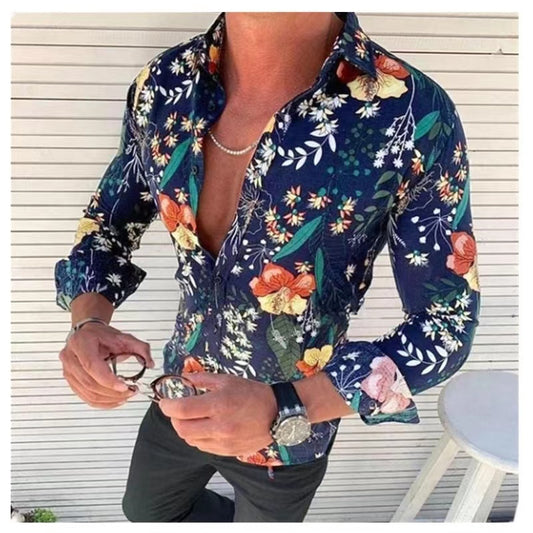 Men's Casual Dress Shirt Button Down Shirts Long-Sleeve Work Shirt Spread Collar Tops, 5 floral patterns
