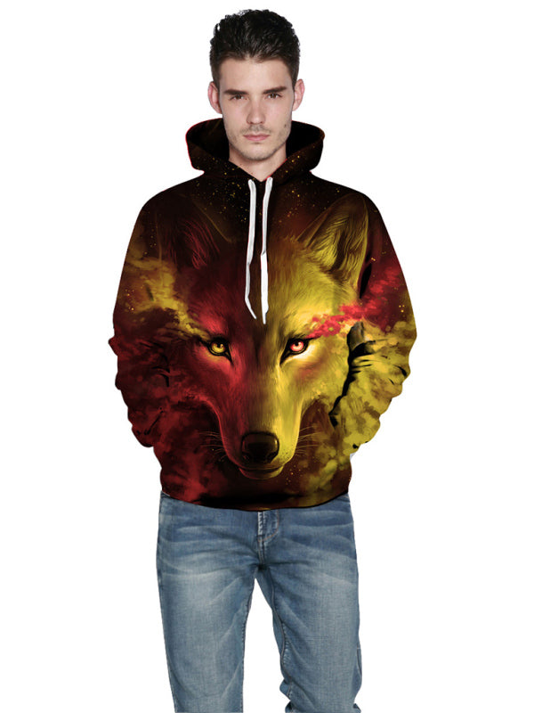 Unisex Wolf Pattern Hoodie, 4 colors