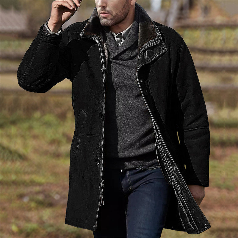 Men's mid-length loose zipper woolen coat, 4 colors