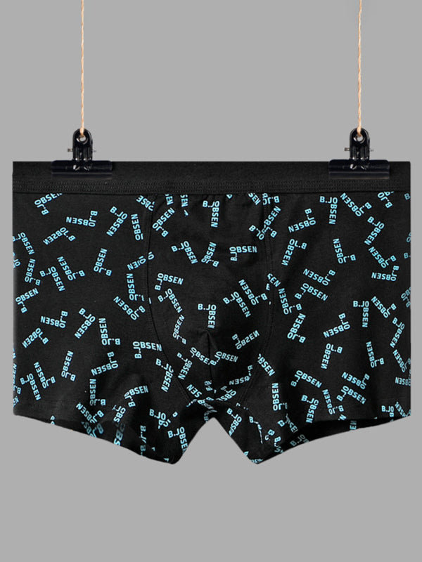 Men's Mid Waist Cotton Breathable Print Boxer Briefs, 4 colors