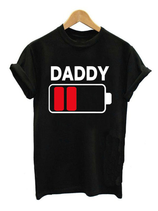Men's DADDY battery print short-sleeved round neck T-shirt parent-child wear