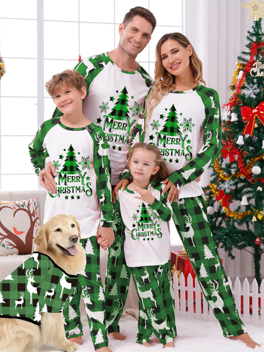 Christmas parent-child printed home pajamas two-piece set, 4 color patterns, dog