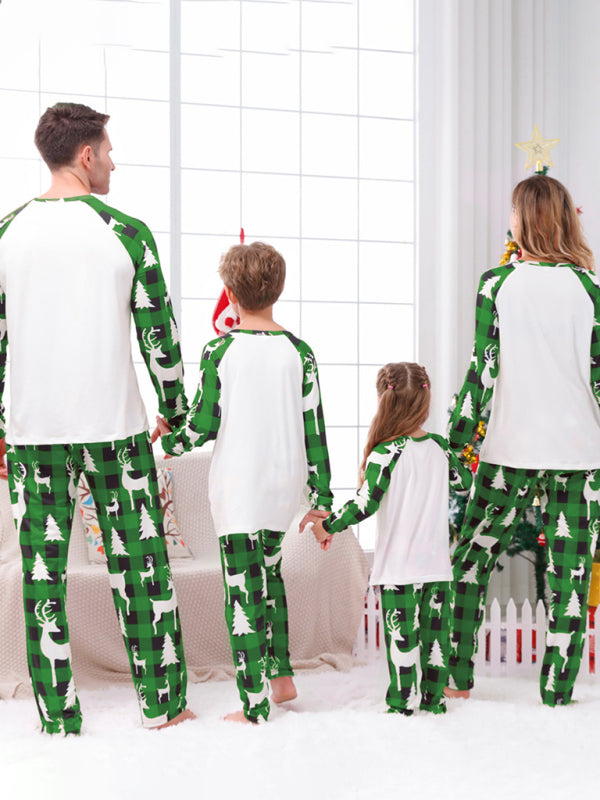 Christmas parent-child printed home pajamas two-piece set, 4 color patterns, dog