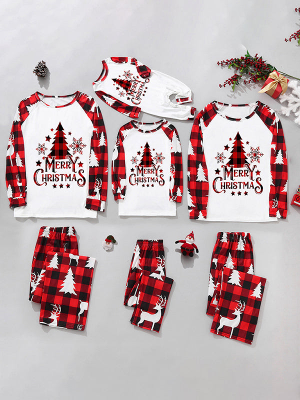 Christmas parent-child printed home pajamas two-piece set, 4 patterns