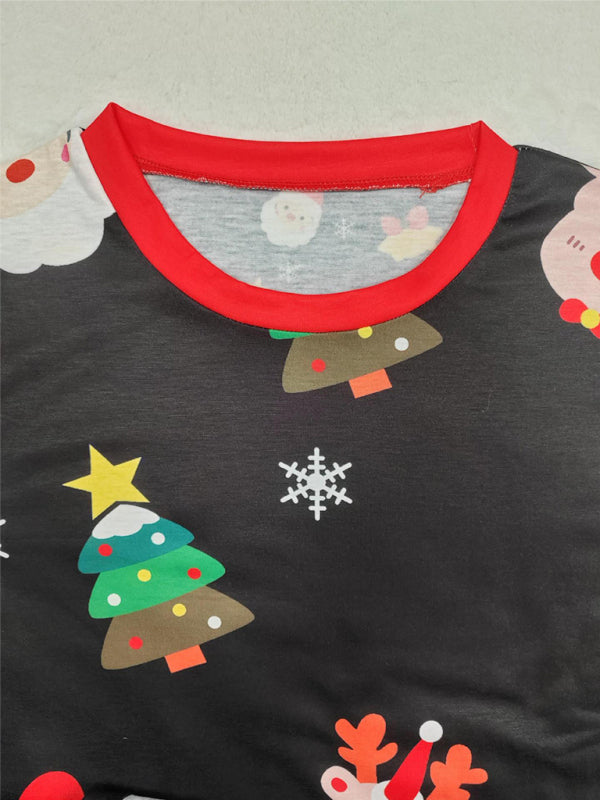Santa Claus printed long-sleeved home wear pajamas parent-child set (children's version)