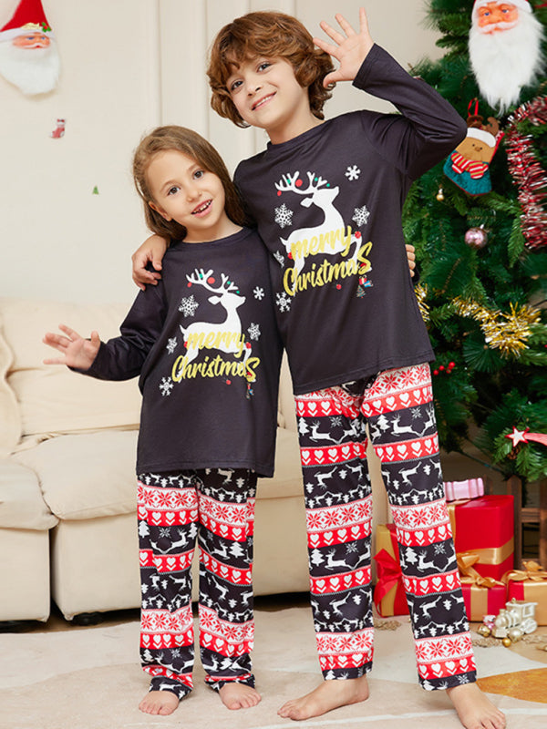 Christmas Cartoon Elk Letter Round Neck Parent-Child Home Clothes Set Pajamas