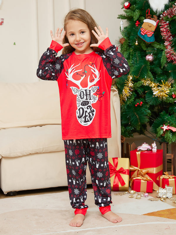 Family Christmas Pajama Set, Cartoon Letter Print, Red