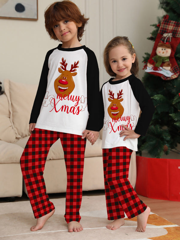 New style fawn letter plaid printed home wear pajamas Christmas parent-child set