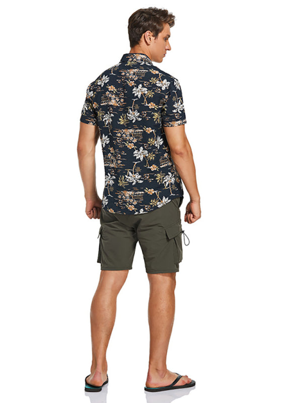 Men's Hawaiian Shirt Short Sleeves Printed Button Down Summer Beach Shirts, 3 color patterns.