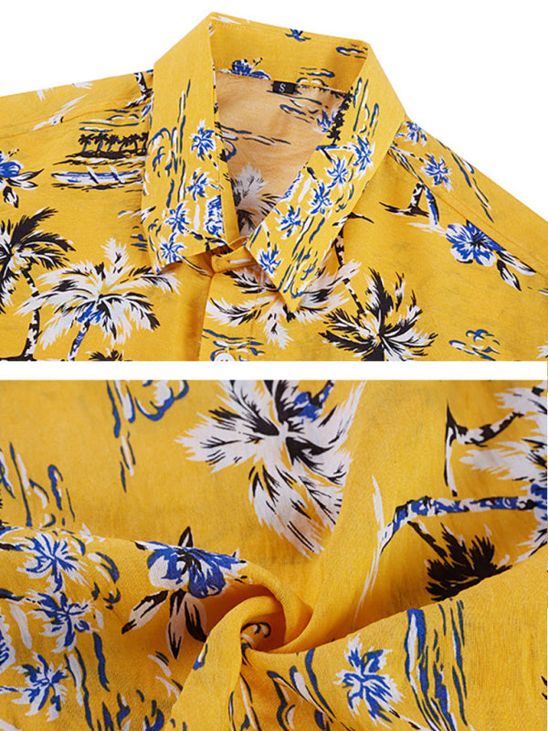Men's Hawaiian Shirt Short Sleeves Printed Button Down Summer Beach Shirts, 3 color patterns.