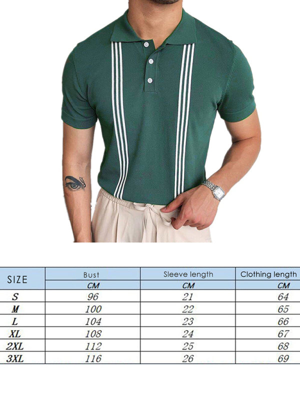 Green Striped Short Sleeve Slim Fit Polo Shirt, 1 color