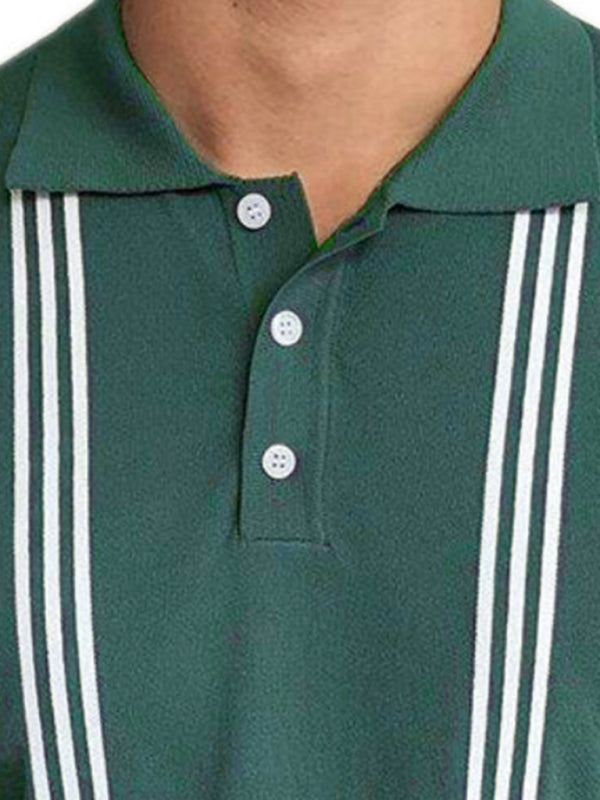 Green Striped Short Sleeve Slim Fit Polo Shirt, 1 color