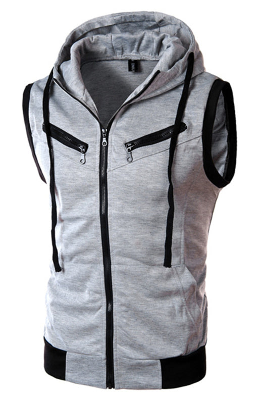 Men's Hooded Sleeveless Vest Solid Color Casual Slim Vest, 6 colors