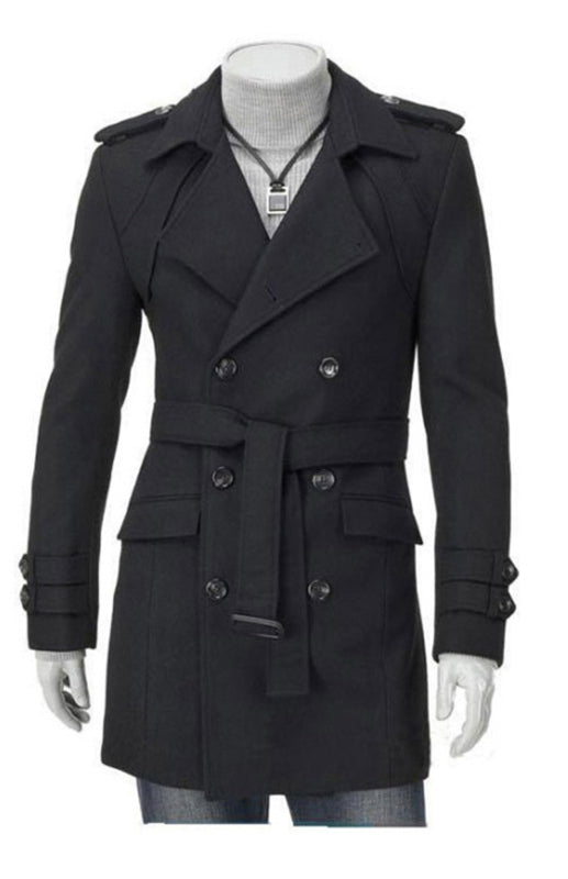 Men's Mid-length Trench Coat Slim Fit Large Thick Woolen Coat, 1 color