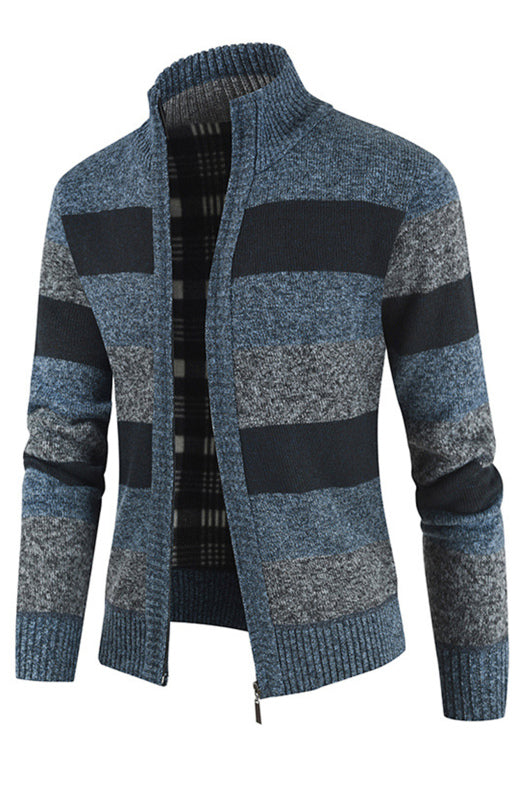 Men's New Sweater Colorblock Standing Collar Zip Cardigan, 4 colors