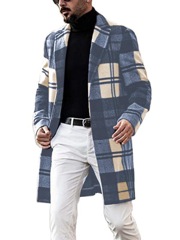 Men's Casual Fashion Plaid Coat Mid Length Coat, 1 pattern
