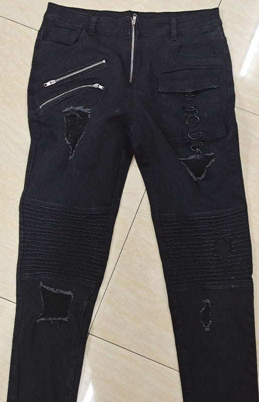 Men's Fashion Mid Waist Ripped Slim Jeans