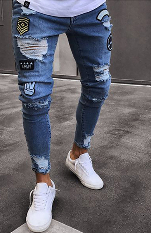 Men's Fashion Frayed Slim Fit Long Jeans, 1 color