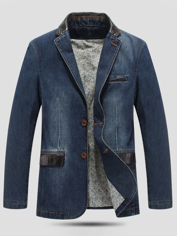 Men's Casual Denim Patchwork Suit Jacket, 2 colors