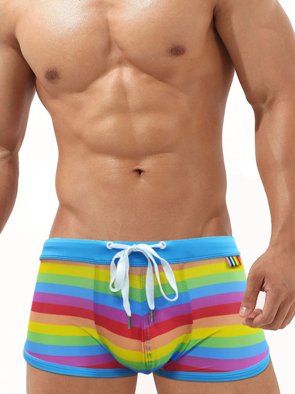 Men's Rainbow Fashion Tethered Slit Boxer Swim Shorts, 1 color