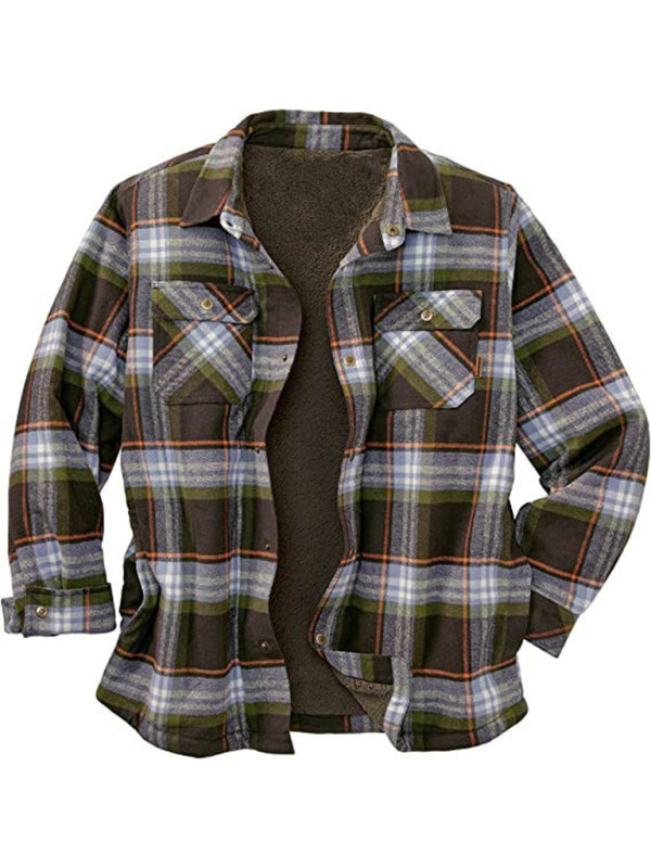 Men’s Plaid Pattern, Buttoned Breast Pocket Faux Sherpa-lined Flannel Shirt Jacket, 5 patterns