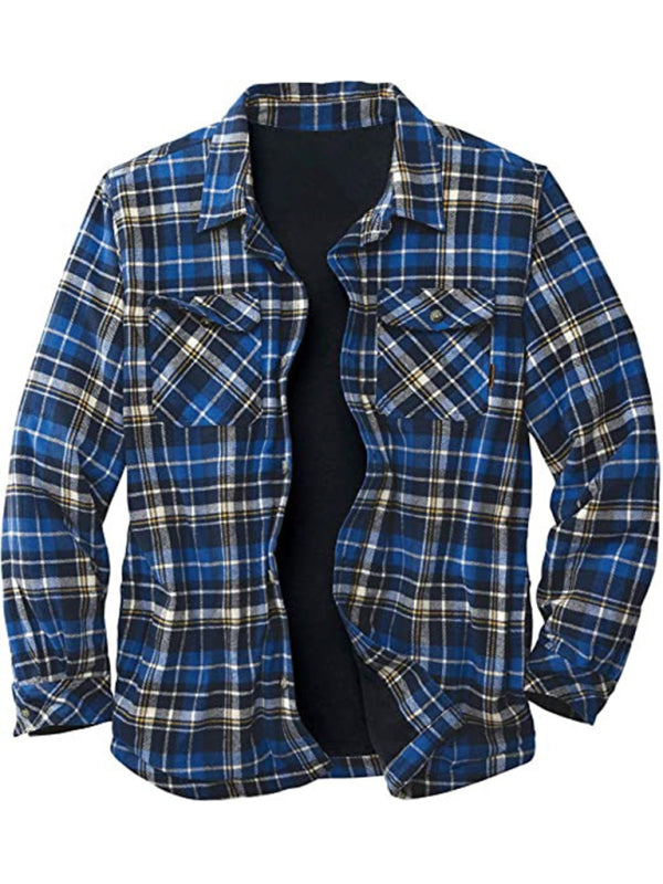 Men’s Plaid Pattern, Buttoned Breast Pocket Faux Sherpa-lined Flannel Shirt Jacket, 5 patterns