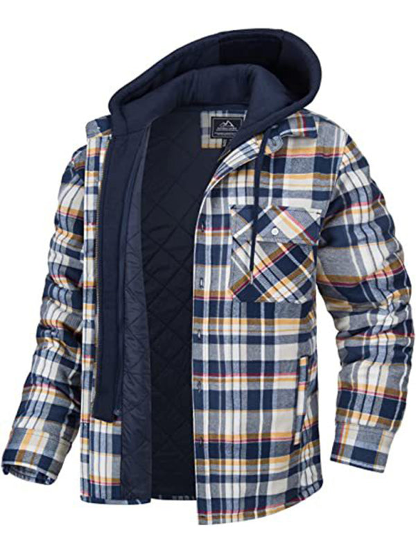 Men’s Plaid Pattern Flannel Contrast With Quilted Lined Hoodie Shirt J ...