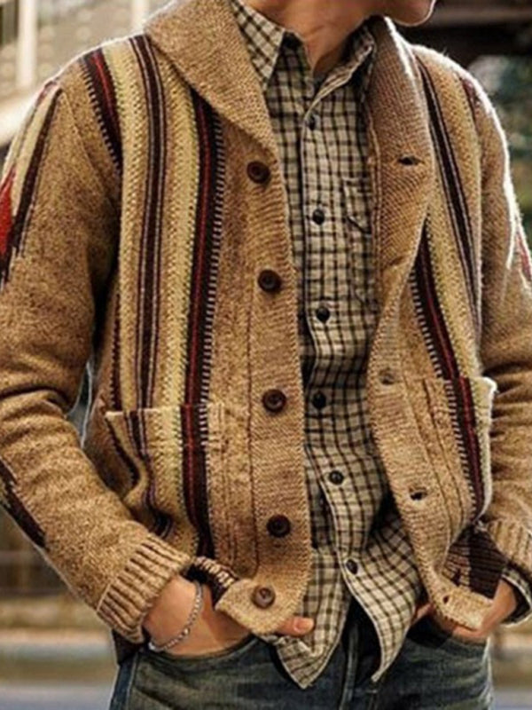 Autumn and winter long sleeve jacquard sweater lapel outerwear jacket men