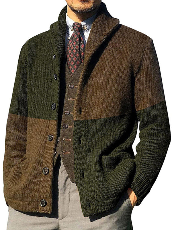 Men's Contrasting Color Block Button Long Sleeve Cardigan, 3 colors