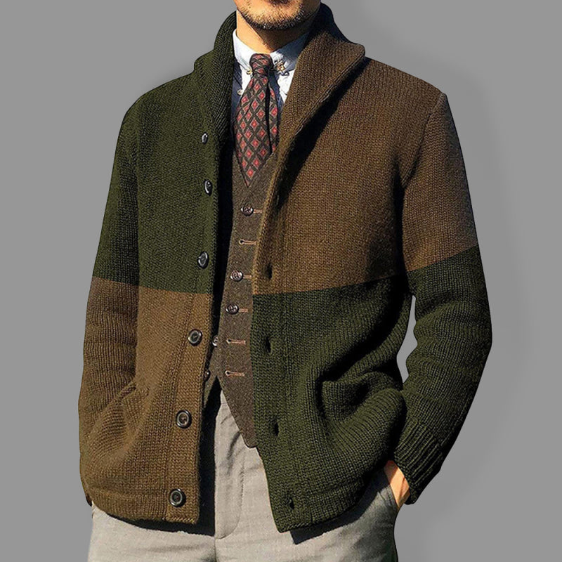 Men's Contrasting Color Block Button Long Sleeve Cardigan, 3 colors