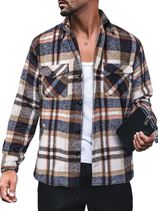 Men's Plaid Shirt Long Sleeve Button Down Casual Jacket, 6 colors