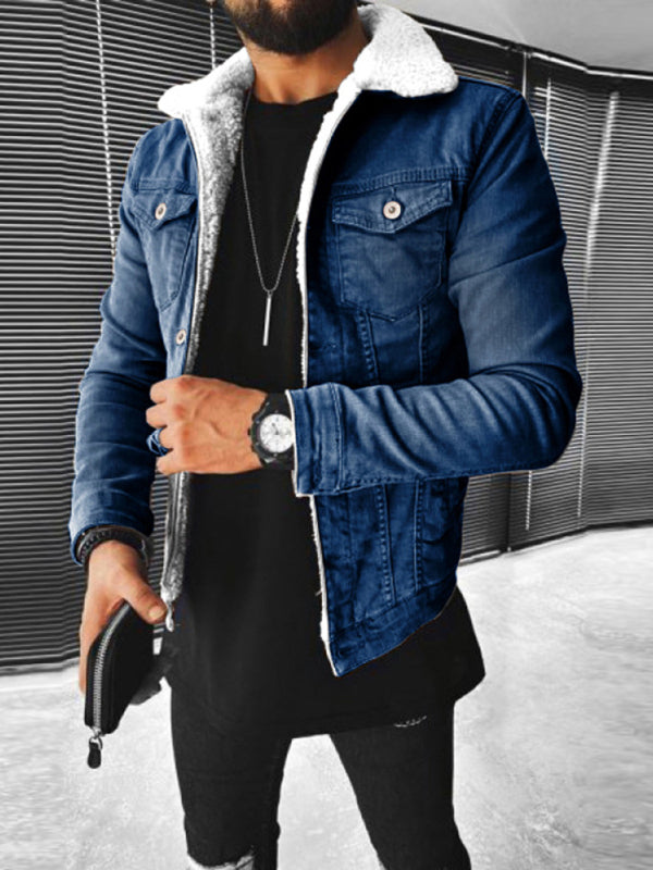 Plush Style Thickened Denim Men's Outer Jacket, 4 Colors