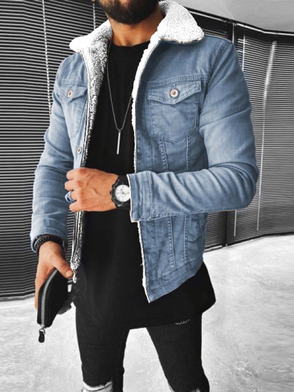 Plush Style Thickened Denim Men's Outer Jacket, 4 Colors