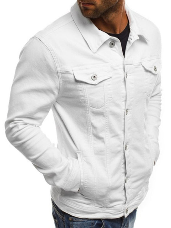 Trendy Fashion Casual Slim Denim Jacket Multi Pocket Button Stand Coll ...