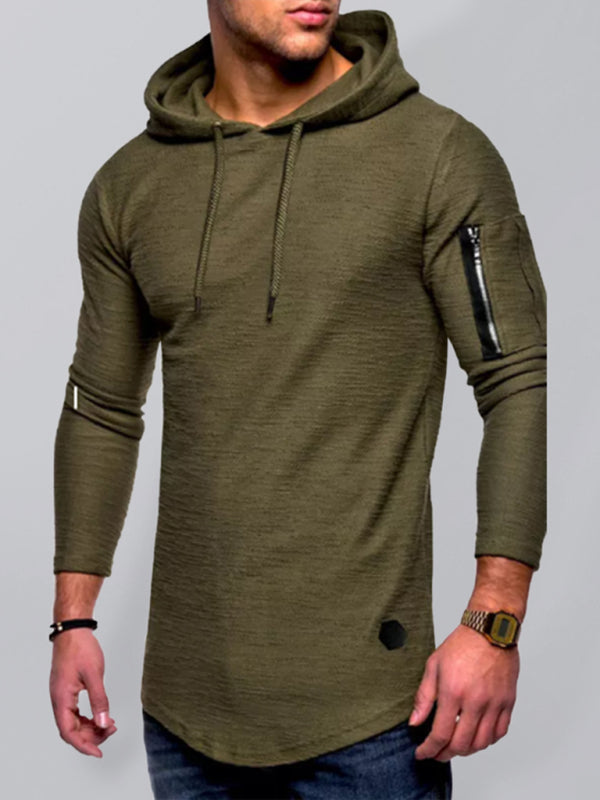 Men's solid color hooded casual long-sleeve T-shirt, 5 colors