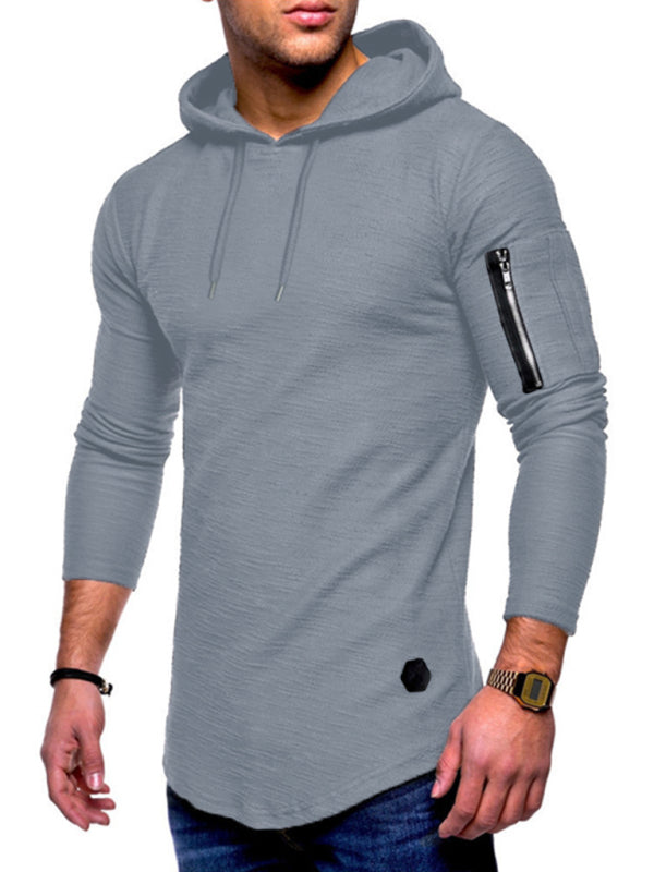Men's solid color hooded casual long-sleeve T-shirt, 5 colors