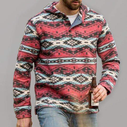 Men's retro geometric print long sleeve hoodie, 1 color