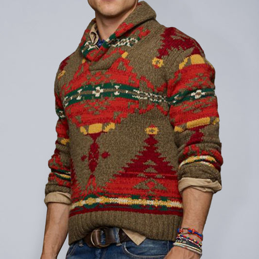 Men's retro geometric jacquard long-sleeved sweater, 1 color