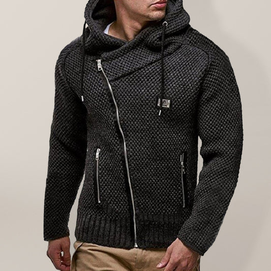 Solid Color Zipper Hooded Cardigan, 1 color