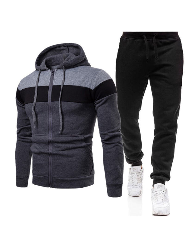 Men's Color-block Slim Fit Zip Hoodie & Slim Pants Set, Shop the Look, 4 colors