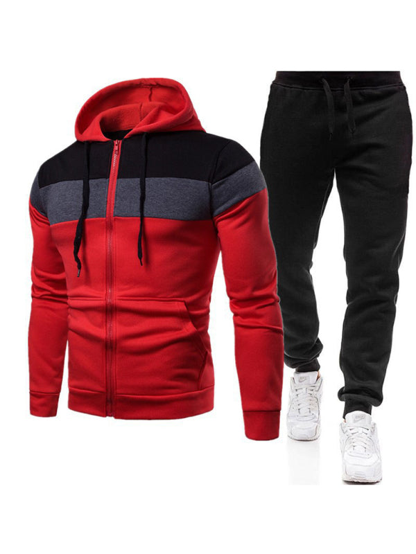 Men's Color-block Slim Fit Zip Hoodie & Slim Pants Set, Shop the Look, 4 colors