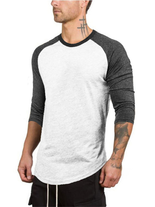 Men's Slim Three-quarter Sleeves Raglan T-Shirt Round Neck Contrasting Color Sportsan,, 3 colors