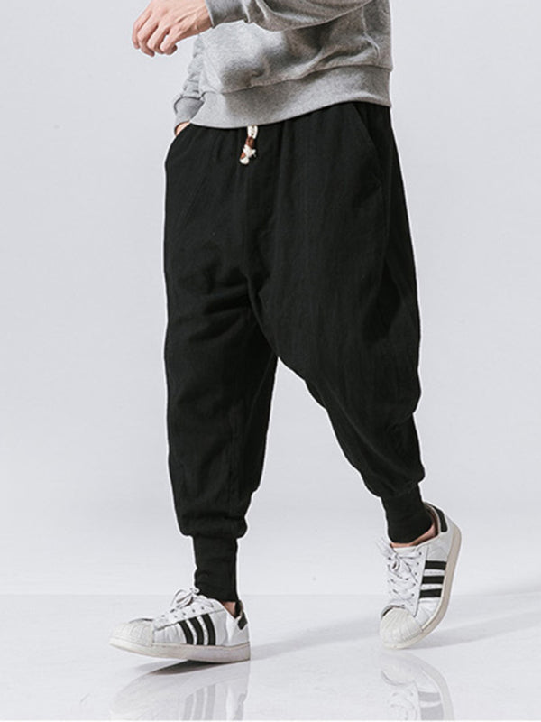 Linen Pants Men's Hip Hop Breathable Cotton Linen Trousers Solid Color Bloomers Casual Pants, 3 colors