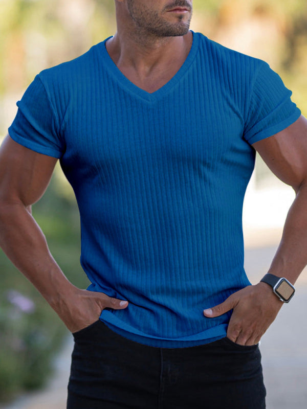 Summer slim V-neck sports fitness breathable solid color short-sleeved T-shirt, 7 colors