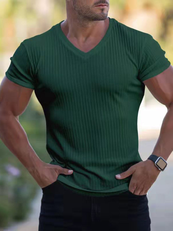 Summer slim V-neck sports fitness breathable solid color short-sleeved T-shirt, 7 colors