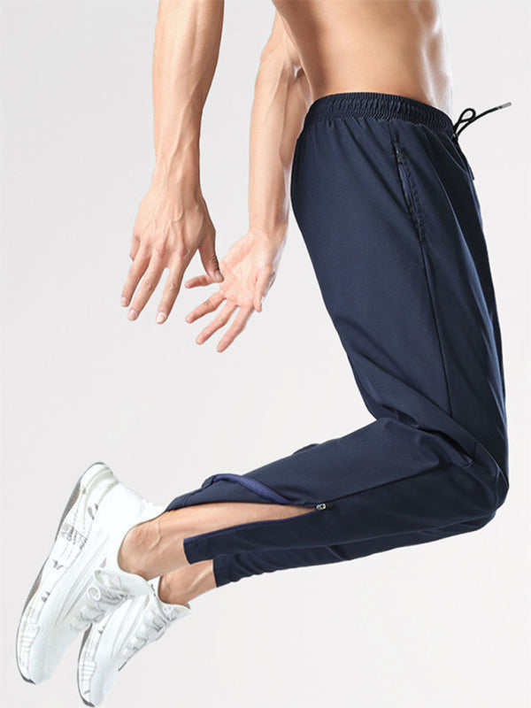 Ice silk quick-drying breathable fitness drawstring casual side zipper trousers, 4 colors