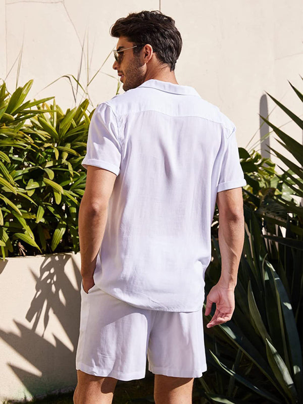 Loose Casual Cotton Linen Cardigan Shirt Shorts Set, 4 colors