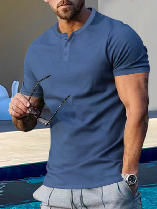 Men's Short Sleeve Henley Round Neck Slim Fit Athletic T-Shirt, 6 Colors