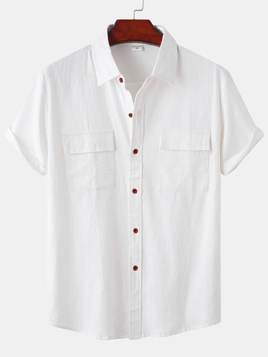 Men's Square Neck Casual Cotton Linen Shirt Linen Solid Color Half Sleeve Top, 13 colors
